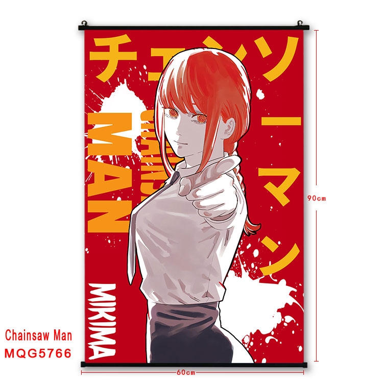 Chainsaw man Anime black Plastic rod Cloth painting Wall Scroll 60X90CM MQG-5766