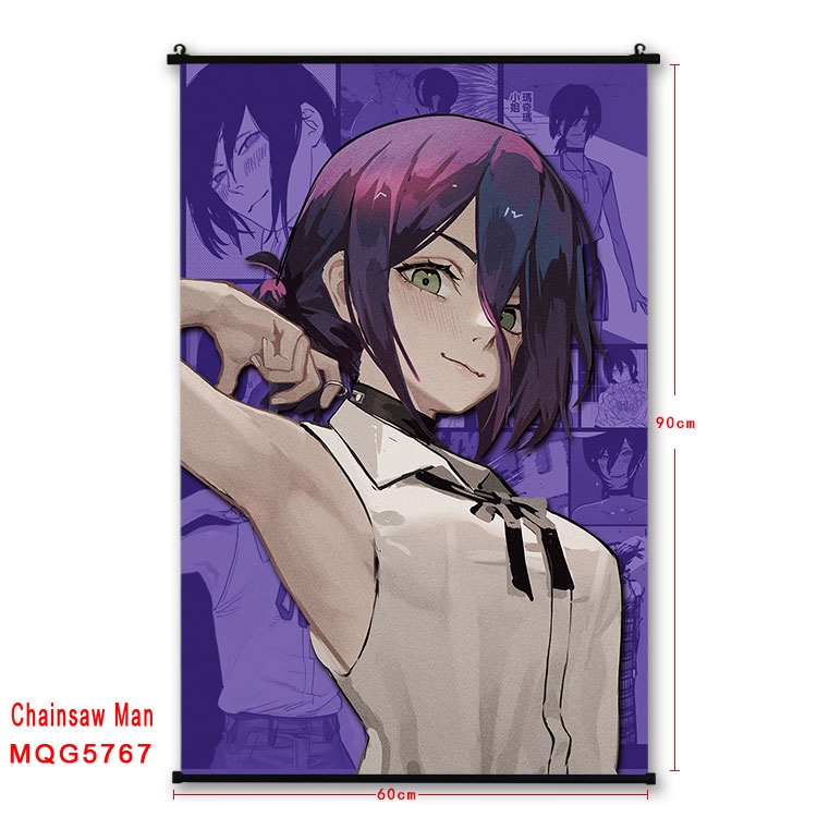 Chainsaw man Anime black Plastic rod Cloth painting Wall Scroll 60X90CM MQG-5767