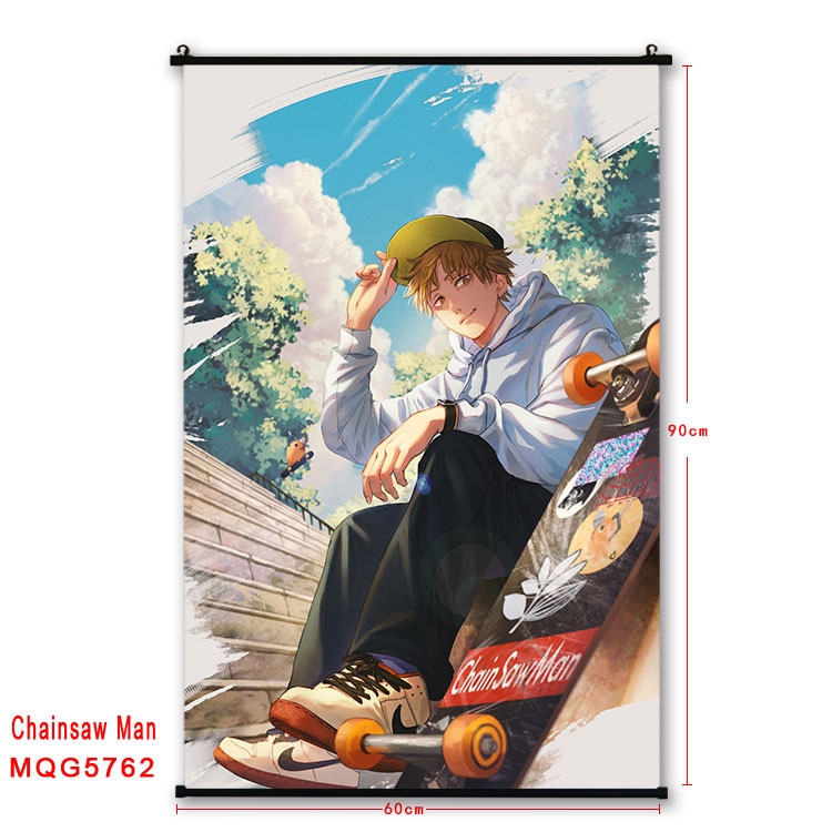 Chainsaw man Anime black Plastic rod Cloth painting Wall Scroll 60X90CM MQG-5762