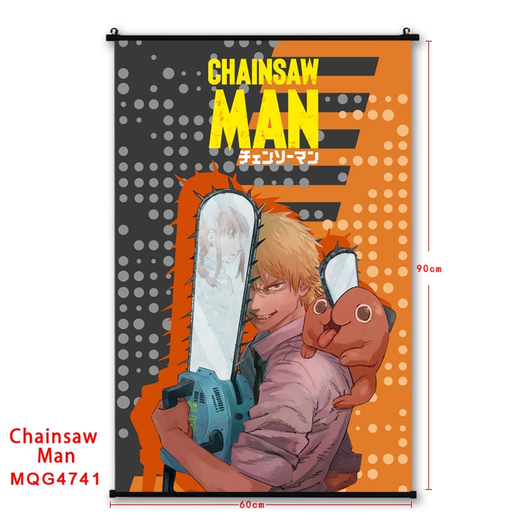 Chainsaw man Anime black Plastic rod Cloth painting Wall Scroll 60X90CM MQG-4741