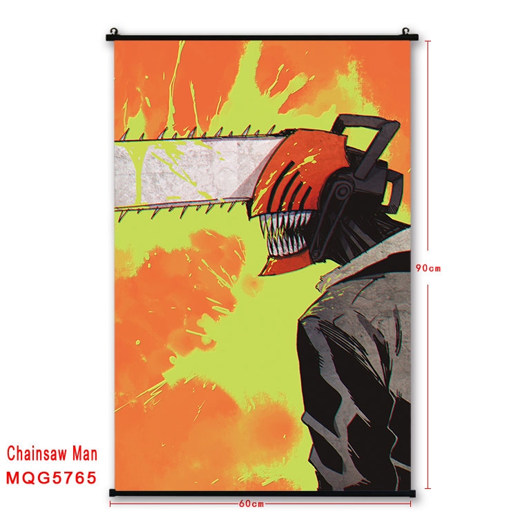 Chainsaw man Anime black Plastic rod Cloth painting Wall Scroll 60X90CM MQG-5765