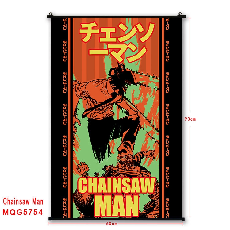 Chainsaw man Anime black Plastic rod Cloth painting Wall Scroll 60X90CM MQG-5754