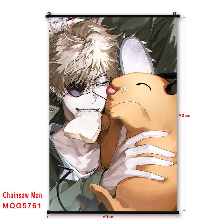 Chainsaw man Anime black Plastic rod Cloth painting Wall Scroll 60X90CM MQG-5761