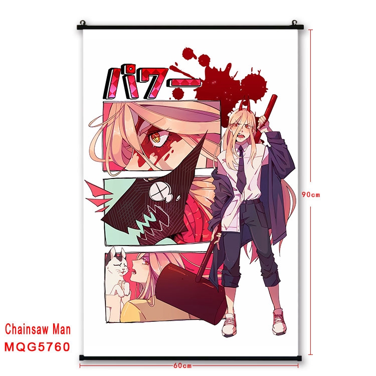 Chainsaw man Anime black Plastic rod Cloth painting Wall Scroll 60X90CM MQG-5760