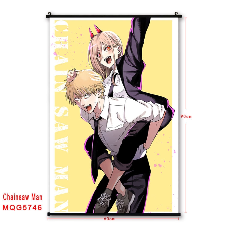 Chainsaw man Anime black Plastic rod Cloth painting Wall Scroll 60X90CM MQG-5746