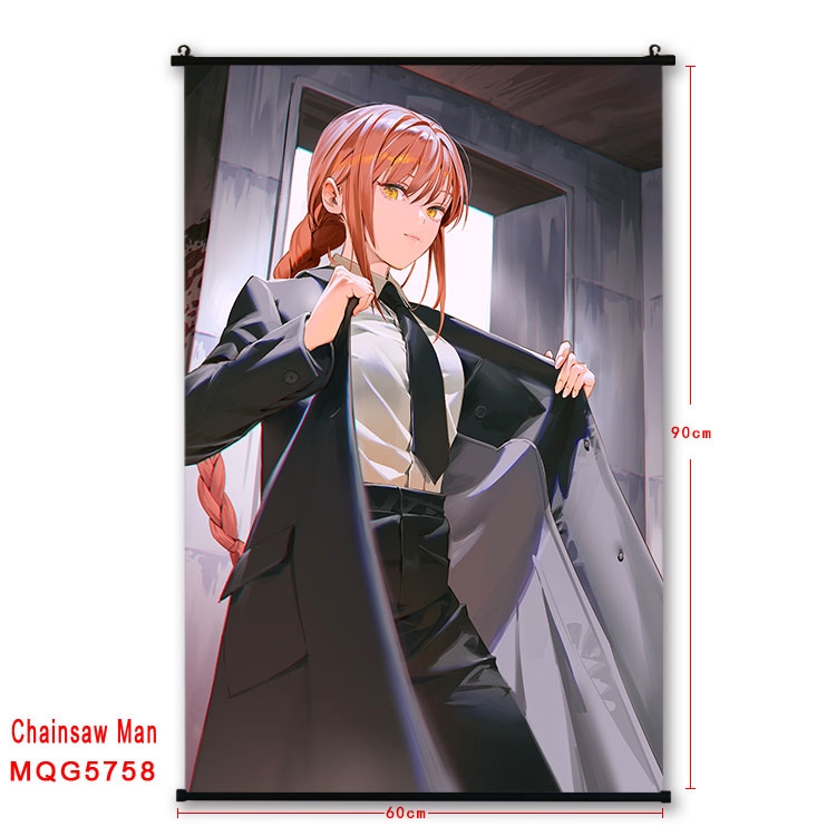 Chainsaw man Anime black Plastic rod Cloth painting Wall Scroll 60X90CM MQG-5758