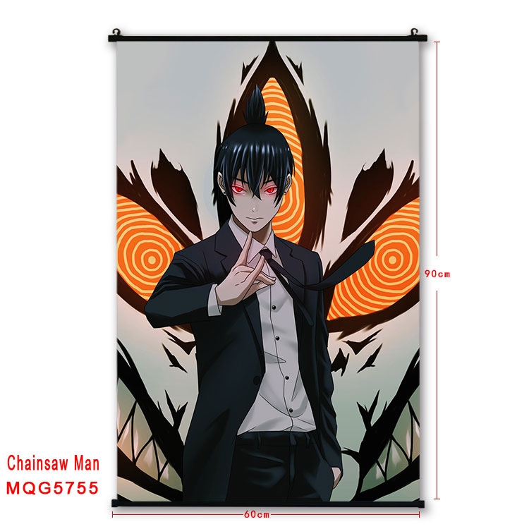 Chainsaw man Anime black Plastic rod Cloth painting Wall Scroll 60X90CM MQG-5755