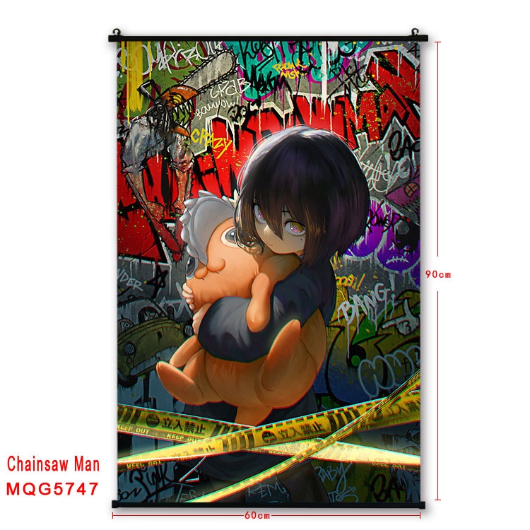 Chainsaw man Anime black Plastic rod Cloth painting Wall Scroll 60X90CM MQG-5747