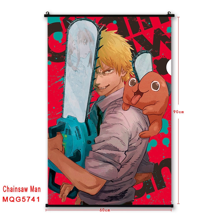 Chainsaw man Anime black Plastic rod Cloth painting Wall Scroll 60X90CM MQG-5741