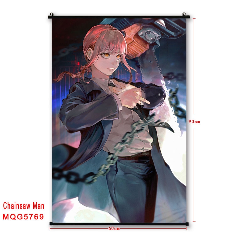 Chainsaw man Anime black Plastic rod Cloth painting Wall Scroll 60X90CM MQG-5769