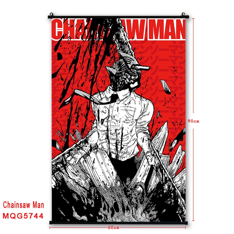 Chainsaw man Anime black Plastic rod Cloth painting Wall Scroll 60X90CM MQG-5744