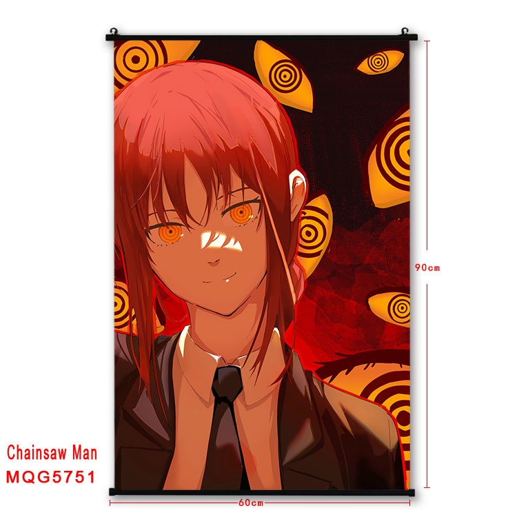 Chainsaw man Anime black Plastic rod Cloth painting Wall Scroll 60X90CM MQG-5751