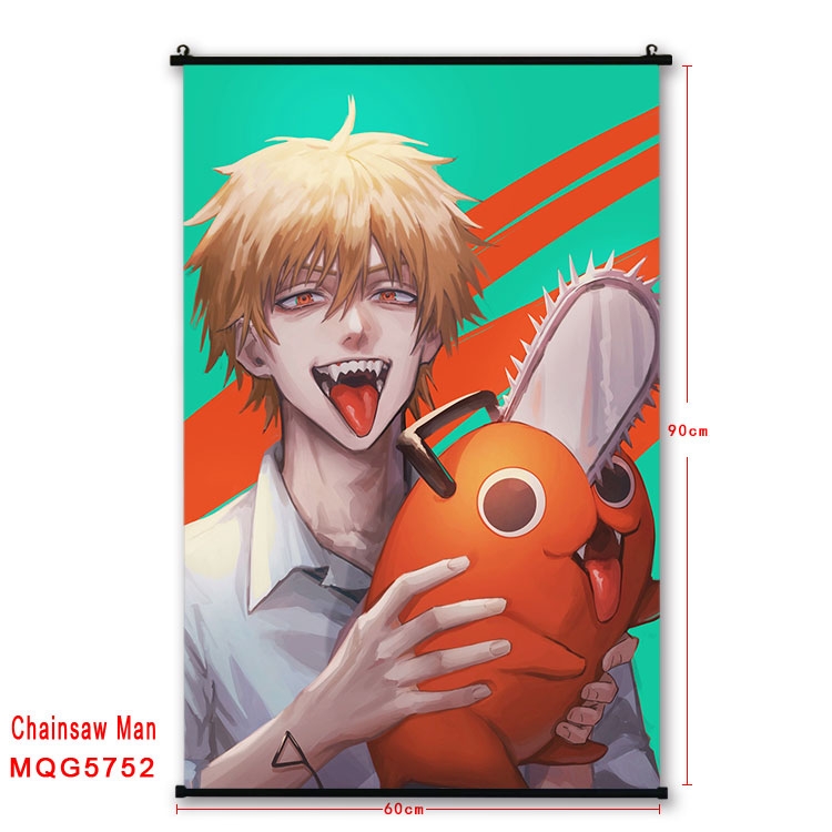 Chainsaw man Anime black Plastic rod Cloth painting Wall Scroll 60X90CM MQG-5752