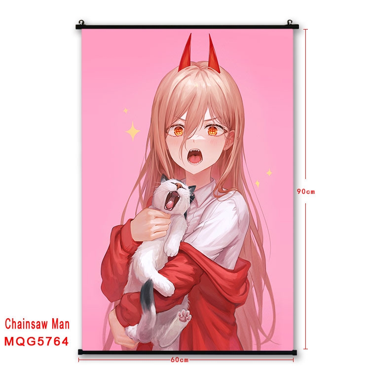 Chainsaw man Anime black Plastic rod Cloth painting Wall Scroll 60X90CM  MQG-5764