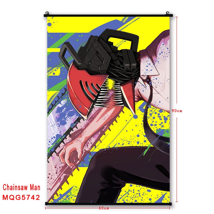 Chainsaw man Anime black Plastic rod Cloth painting Wall Scroll 60X90CM  MQG-5742