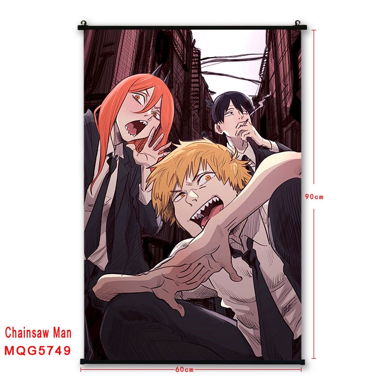 Chainsaw man Anime black Plastic rod Cloth painting Wall Scroll 60X90CM MQG-5749