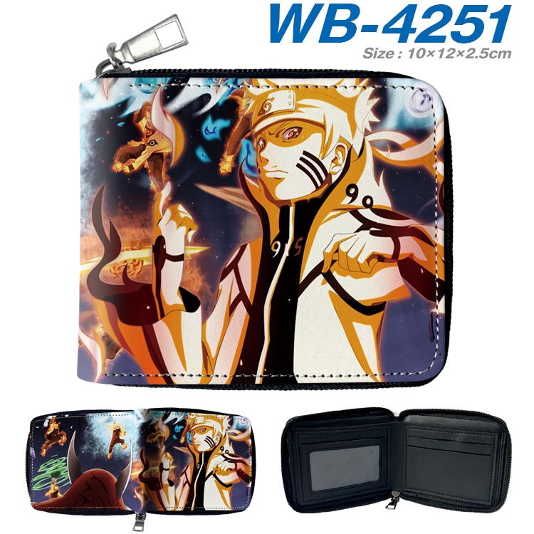 Naruto Anime full-color short full zip two fold wallet 10x12x2.5cm  WB-4251A