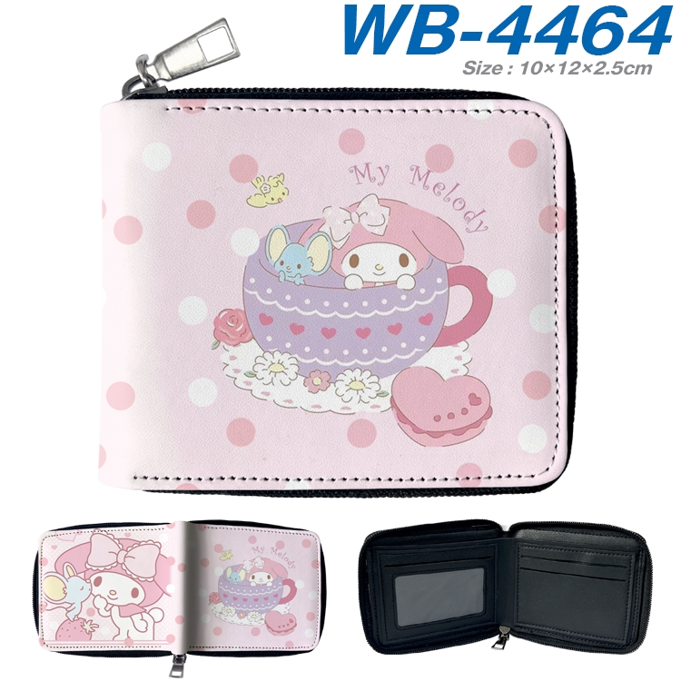 Kuromi Cartoon full color short full zip two fold wallet 10x12x2.5cm WB-4464A