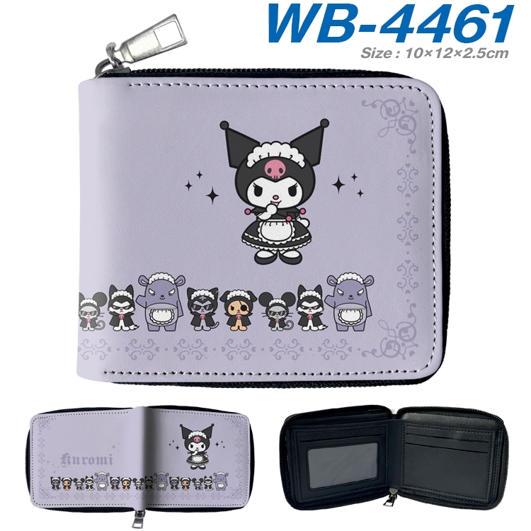 Kuromi Cartoon full color short full zip two fold wallet 10x12x2.5cm WB-4461A