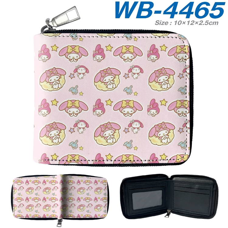 Kuromi Cartoon full color short full zip two fold wallet 10x12x2.5cm WB-4465A