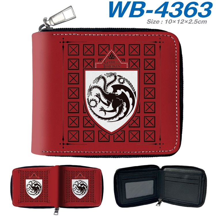 Game of Thrones Anime full-color short full zip two fold wallet 10x12x2.5cm WB-4363A