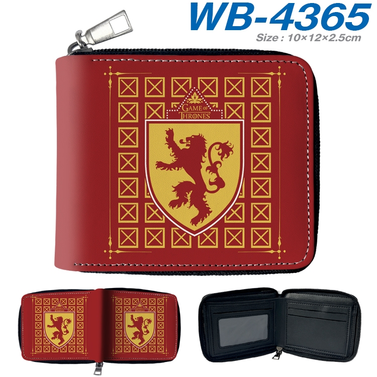 Game of Thrones Anime full-color short full zip two fold wallet 10x12x2.5cm WB-4365A