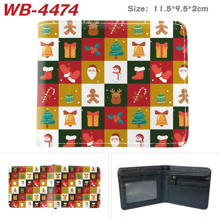 Christmas Animation color PU leather half fold wallet 11.5X9X2CM WB-4474A