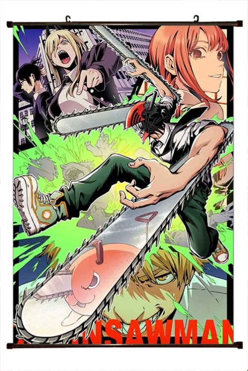 Chainsaw man Anime black Plastic rod Cloth painting Wall Scroll 60X90CM  D3-10