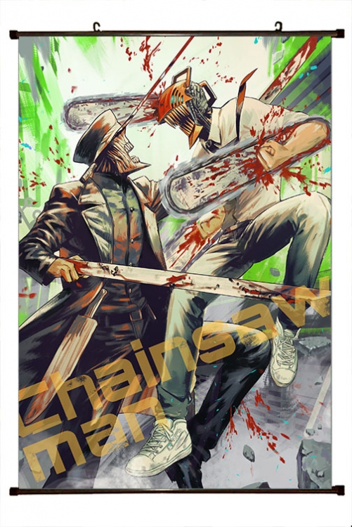 Chainsaw man Anime black Plastic rod Cloth painting Wall Scroll 60X90CM D3-73