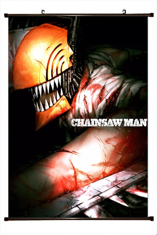 Chainsaw man Anime black Plastic rod Cloth painting Wall Scroll 60X90CM  D3-42