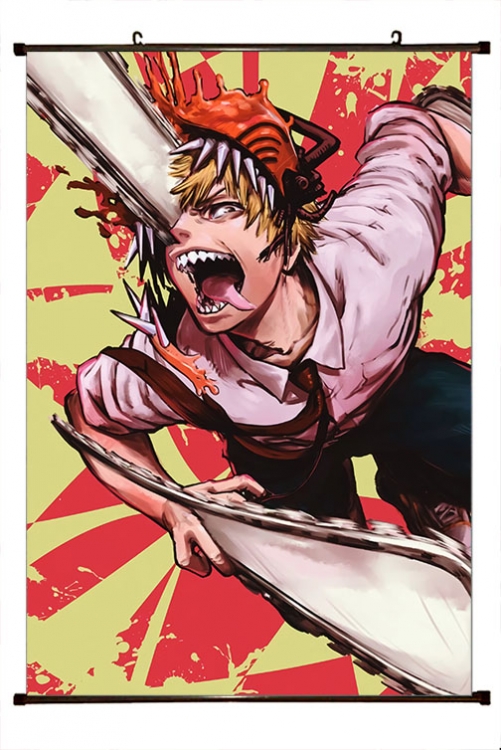 Chainsaw man Anime black Plastic rod Cloth painting Wall Scroll 60X90CM D3-39