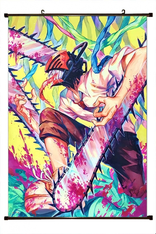 Chainsaw man Anime black Plastic rod Cloth painting Wall Scroll 60X90CM  D3-38