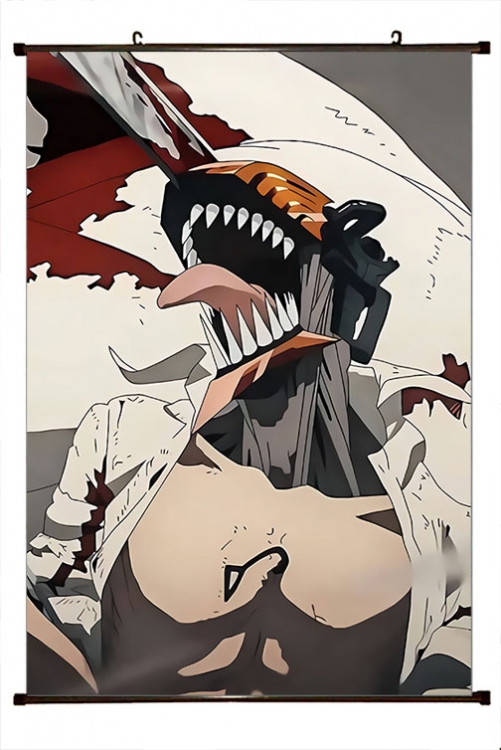 Chainsaw man Anime black Plastic rod Cloth painting Wall Scroll 60X90CM D3-36