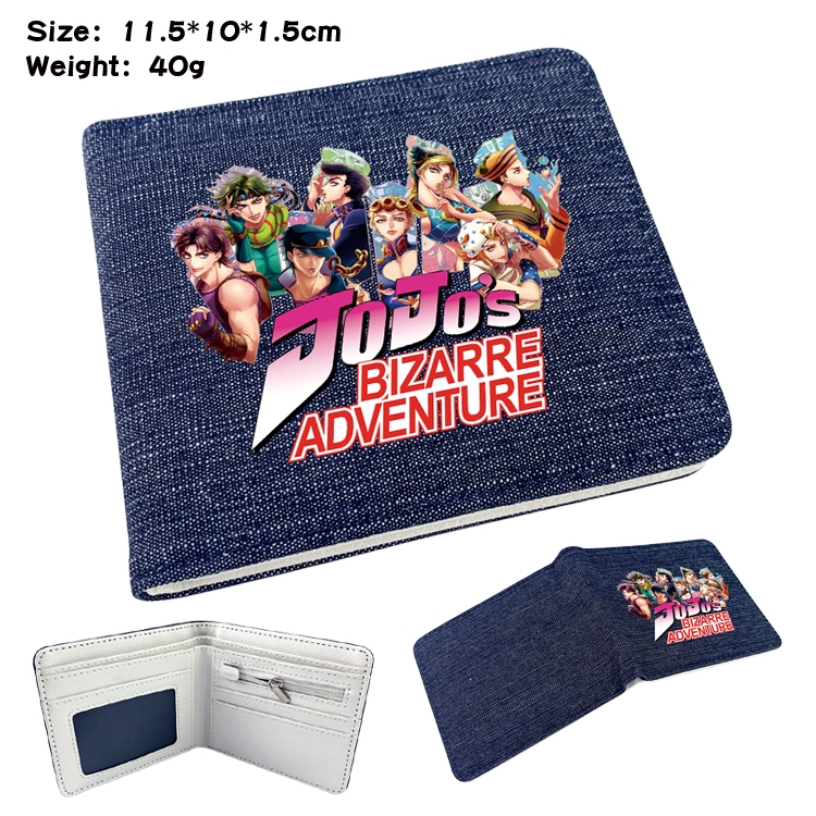 JoJos Bizarre Adventure Anime surrounding denim folding color picture wallet 11.5X10X1.5CM