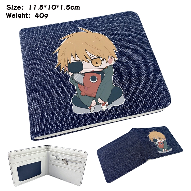 Chainsaw man Anime surrounding denim folding color picture wallet 11.5X10X1.5CM