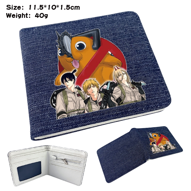 Chainsaw man Anime surrounding denim folding color picture wallet 11.5X10X1.5CM