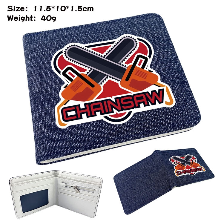 Chainsaw man Anime surrounding denim folding color picture wallet 11.5X10X1.5CM