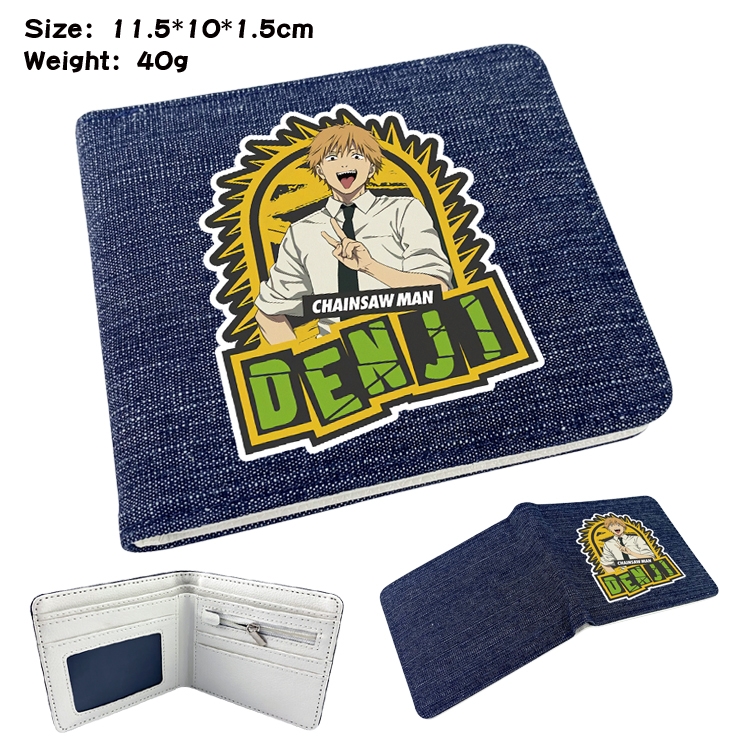 Chainsaw man Anime surrounding denim folding color picture wallet 11.5X10X1.5CM