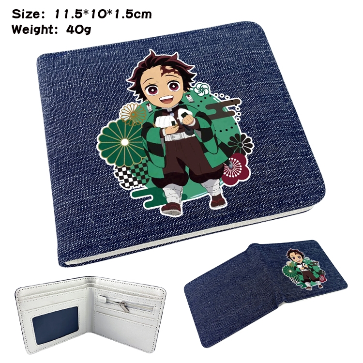 Demon Slayer Kimets Anime surrounding denim folding color picture wallet 11.5X10X1.5CM