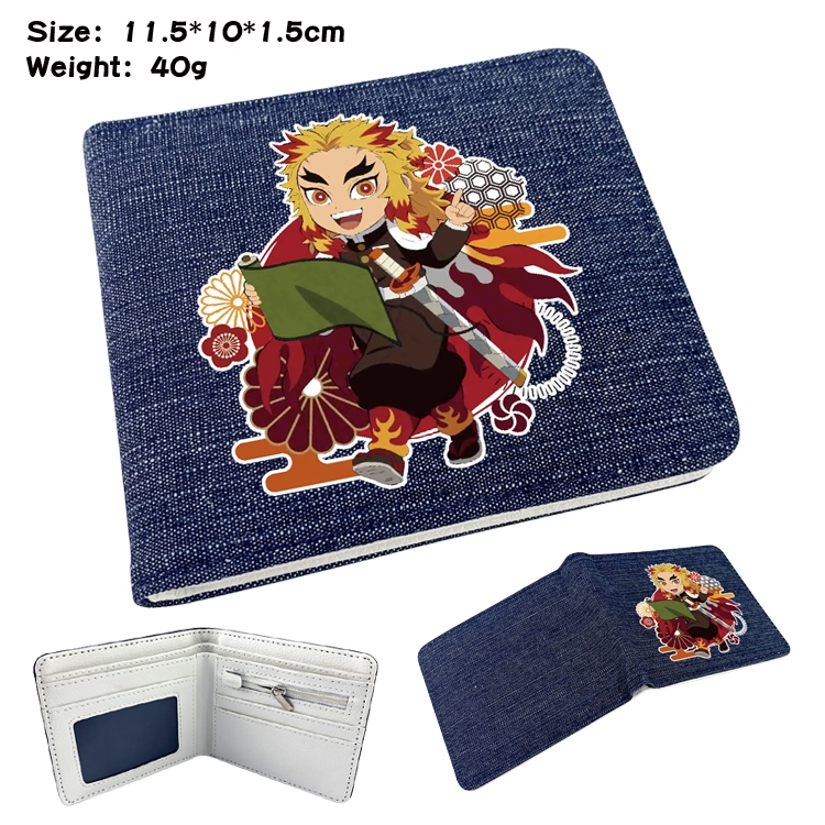 Demon Slayer Kimets Anime surrounding denim folding color picture wallet 11.5X10X1.5CM