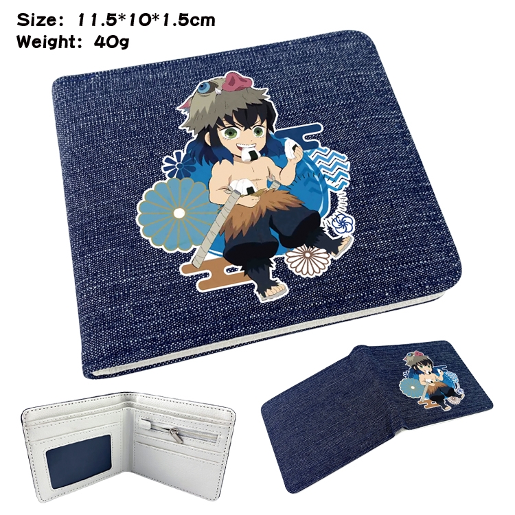 Demon Slayer Kimets Anime surrounding denim folding color picture wallet 11.5X10X1.5CM