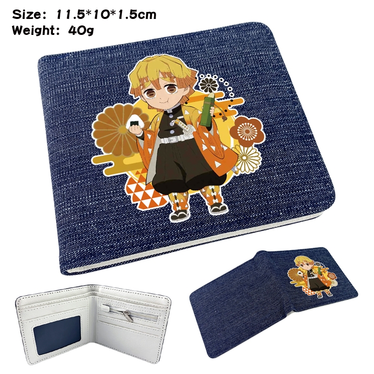 Demon Slayer Kimets Anime surrounding denim folding color picture wallet 11.5X10X1.5CM