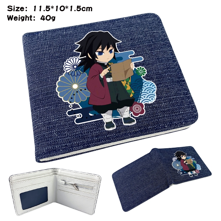 Demon Slayer Kimets Anime surrounding denim folding color picture wallet 11.5X10X1.5CM