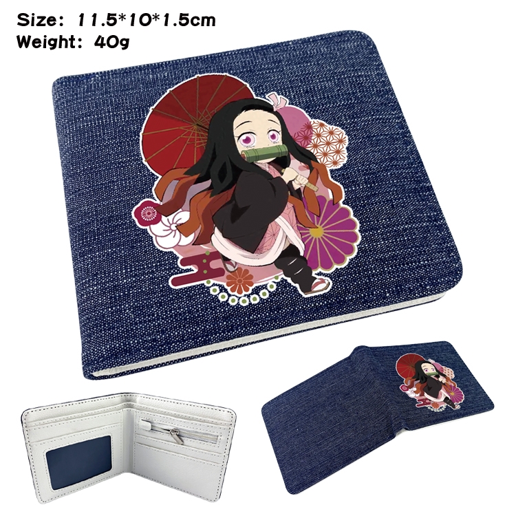 Demon Slayer Kimets Anime surrounding denim folding color picture wallet 11.5X10X1.5CM