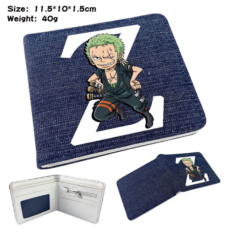 One Piece Anime surrounding denim folding color picture wallet 11.5X10X1.5CM