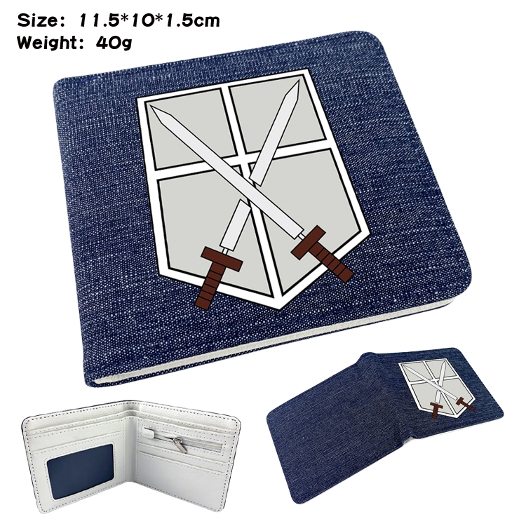 Shingeki no Kyojin Anime surrounding denim folding color picture wallet 11.5X10X1.5CM