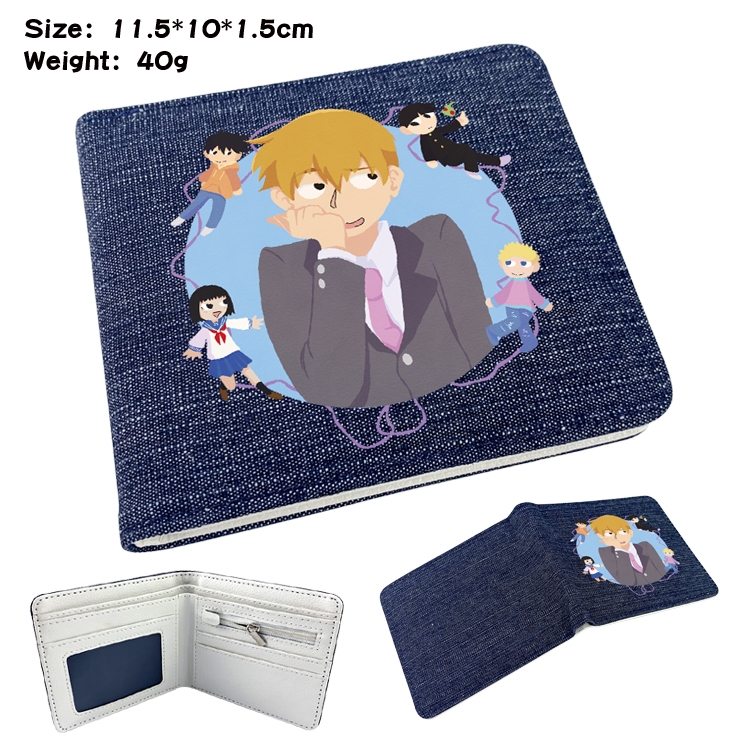 Mob Psycho 100 Anime surrounding denim folding color picture wallet 11.5X10X1.5CM