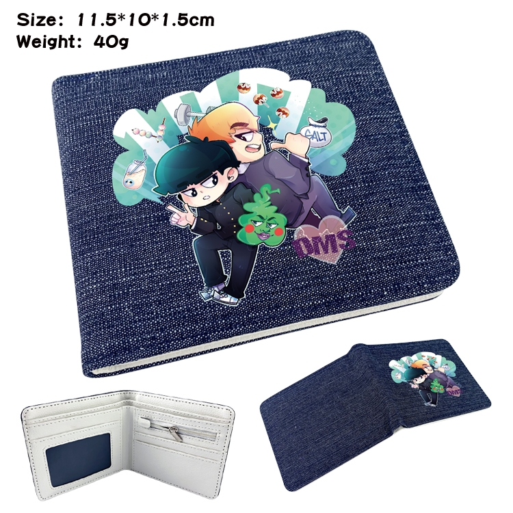 Mob Psycho 100 Anime surrounding denim folding color picture wallet 11.5X10X1.5CM