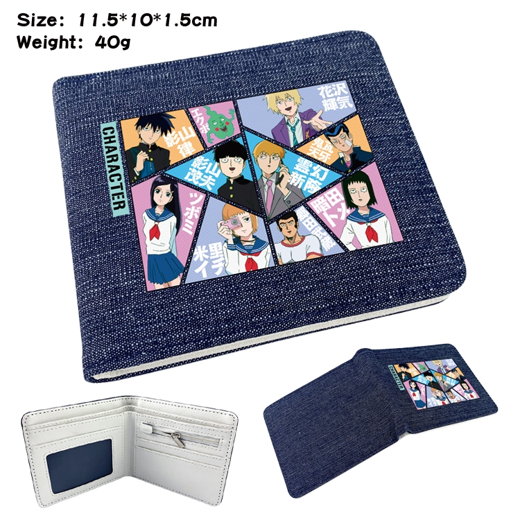 Mob Psycho 100 Anime surrounding denim folding color picture wallet 11.5X10X1.5CM