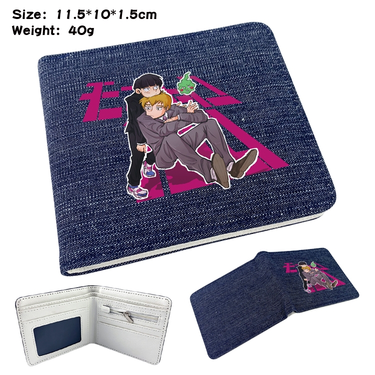 Mob Psycho 100  Anime surrounding denim folding color picture wallet 11.5X10X1.5CM